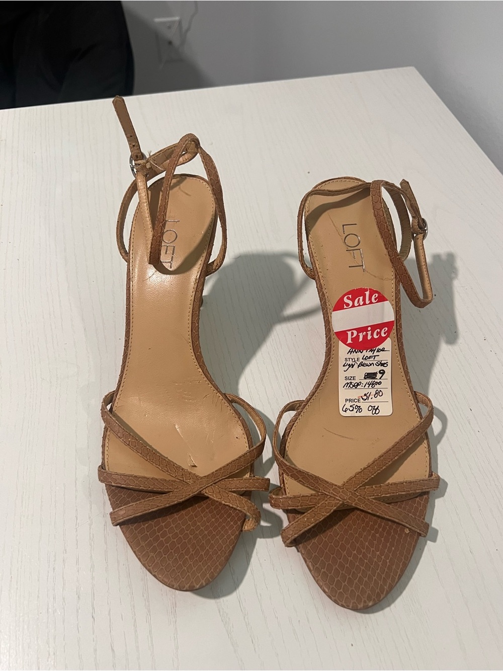 LOFT Brown Strappy Ankle-Heel Sandals
